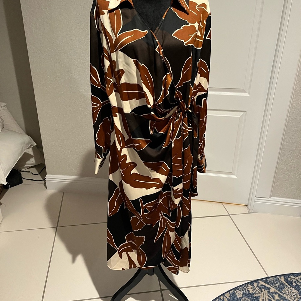 Alex Marie Black, Brown & Cream Floral Midi Wrap Dress